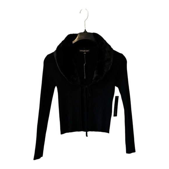 NWT Juniors' Faux-Fur-Collar Tie-Front Cardigan Sweater Removable collar - Picture 3 of 10